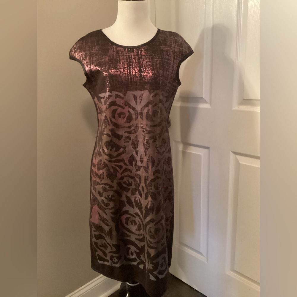 Save The Queen Medium Brown Metallic Purple Shiny Sparkle Soft Lined Knee Length